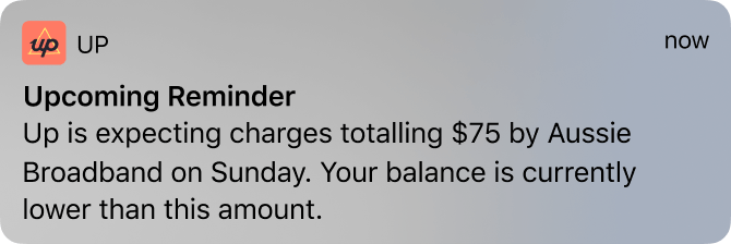 Afterpay notification on the Up app