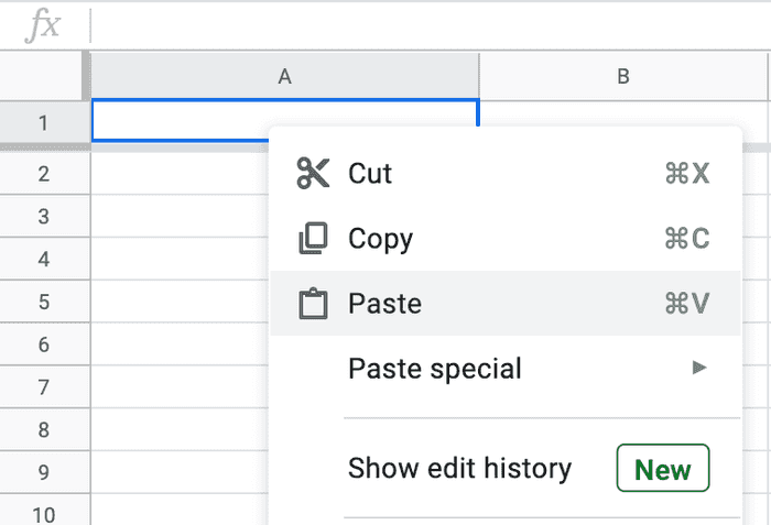 "Paste your CSV into the A1 cell"