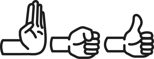 Stop, fist, thumbs up hand symbols