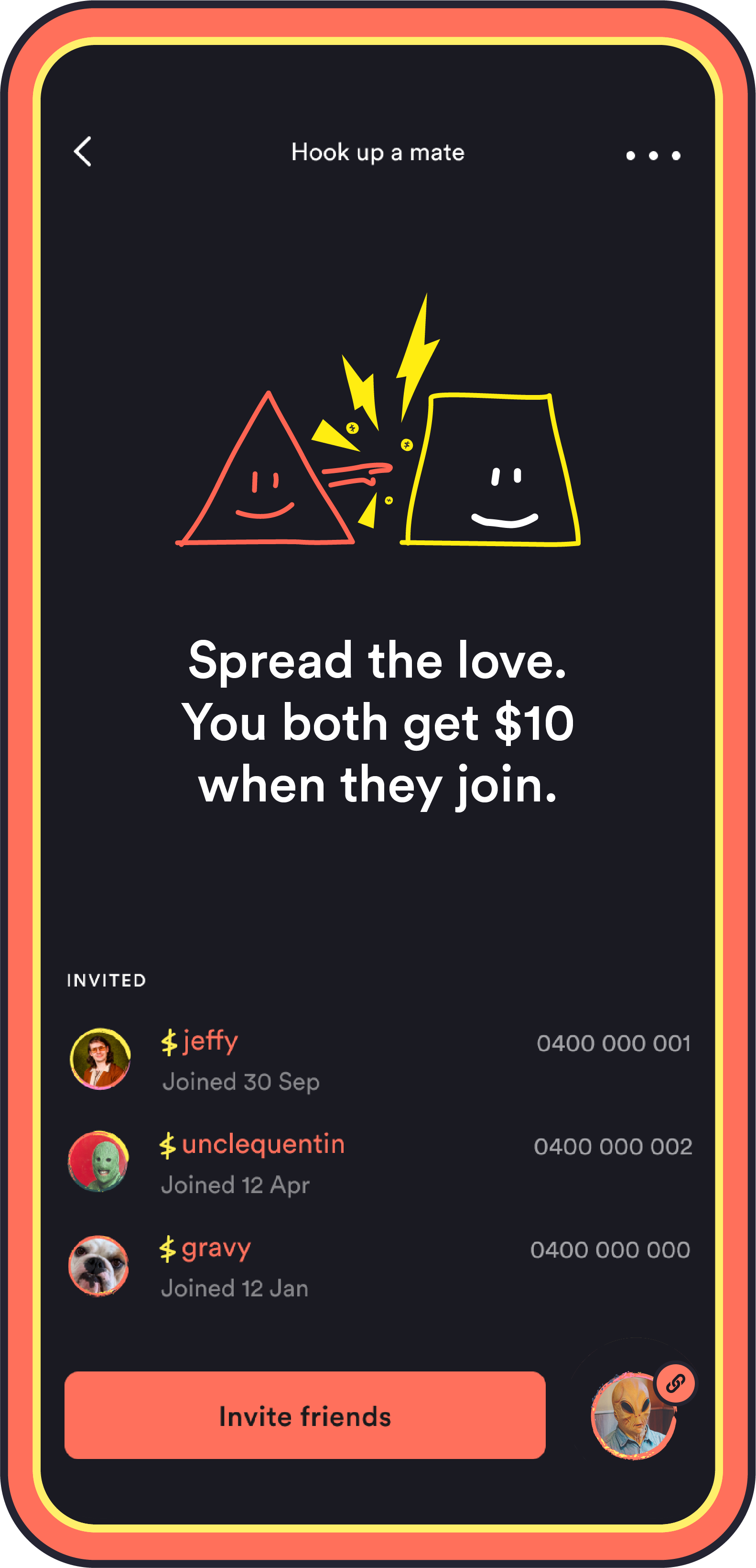 Up Hook Up a Mate app screen on a phone