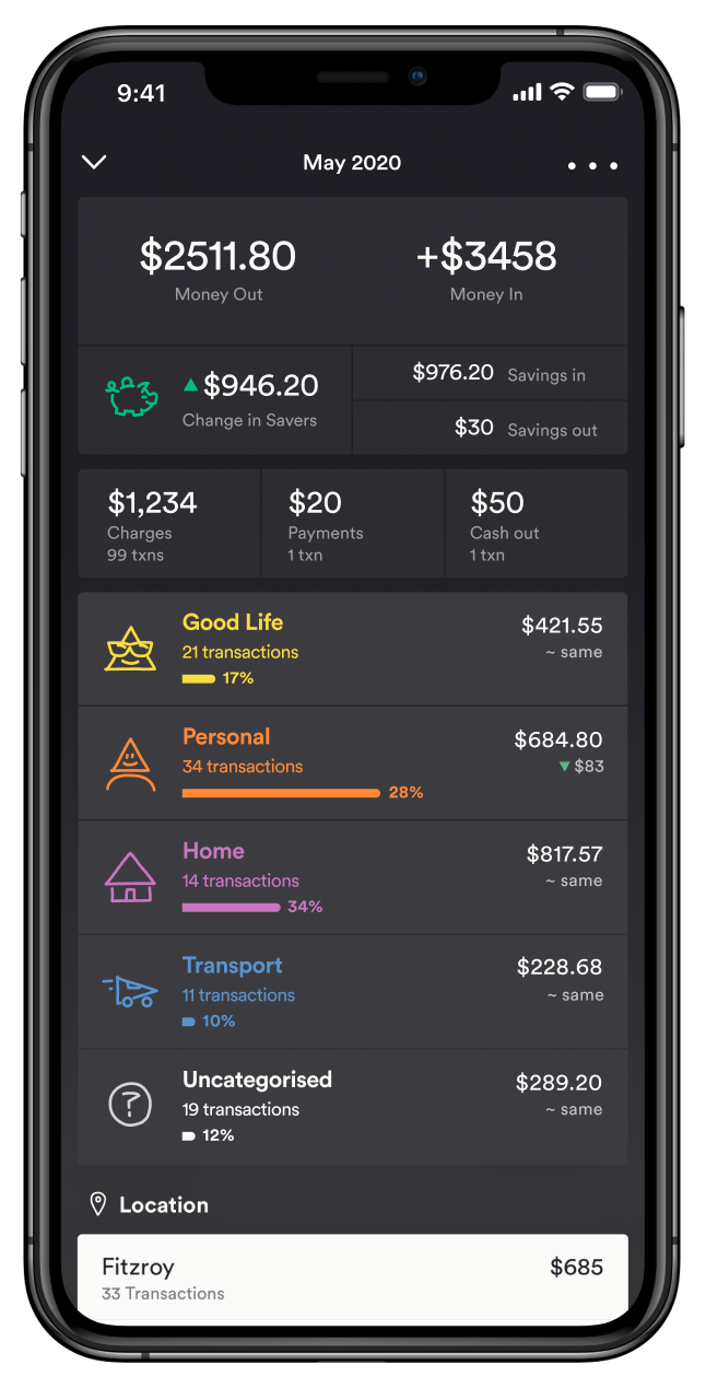 Up app spending insight on a phone